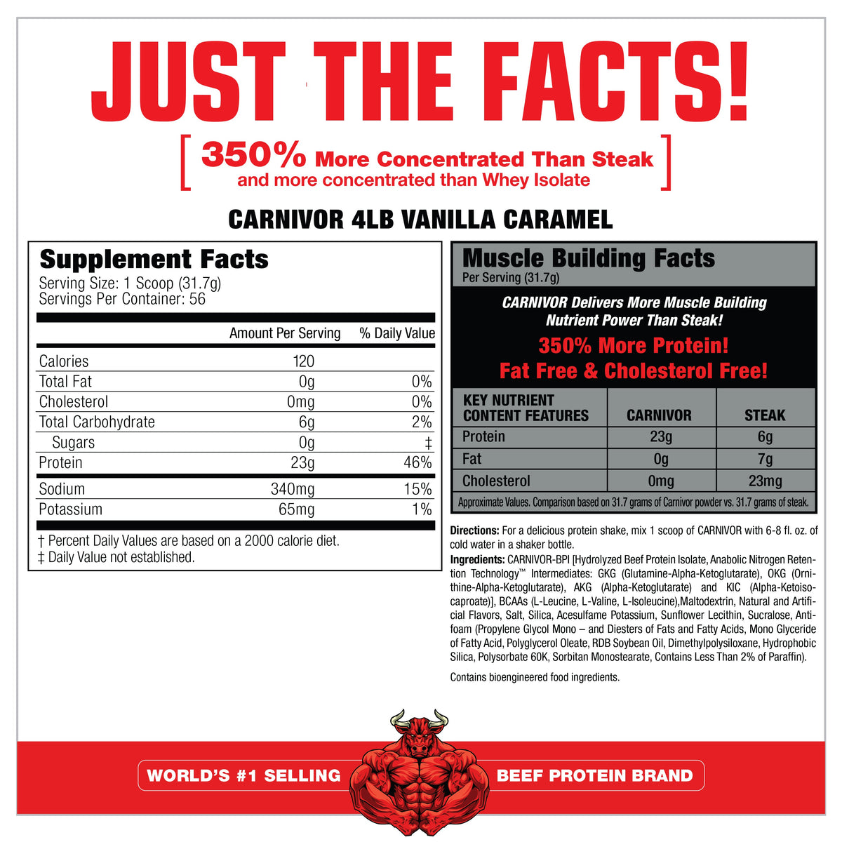 MuscleMeds Carnivor 4lb Vanilla Caramel official supplement facts