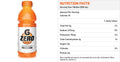 Gatorade Zero Orange 591 mL bottle and nutrition facts